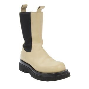 Bottega Veneta Womens Leather Platform Midi Boots Shoes Beige Size 10